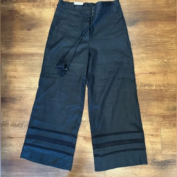 White House Black Market Black Wide-Leg Pants with Tassel Tie size 4 Long - Picture 1 of 4